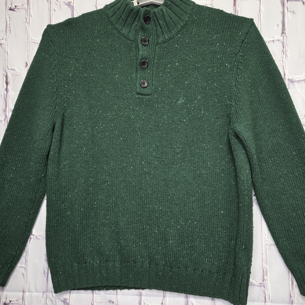 Vintage Y2K Nautica Quarter Button Collard Sweater Wool Acrylic Nylon Mens XL